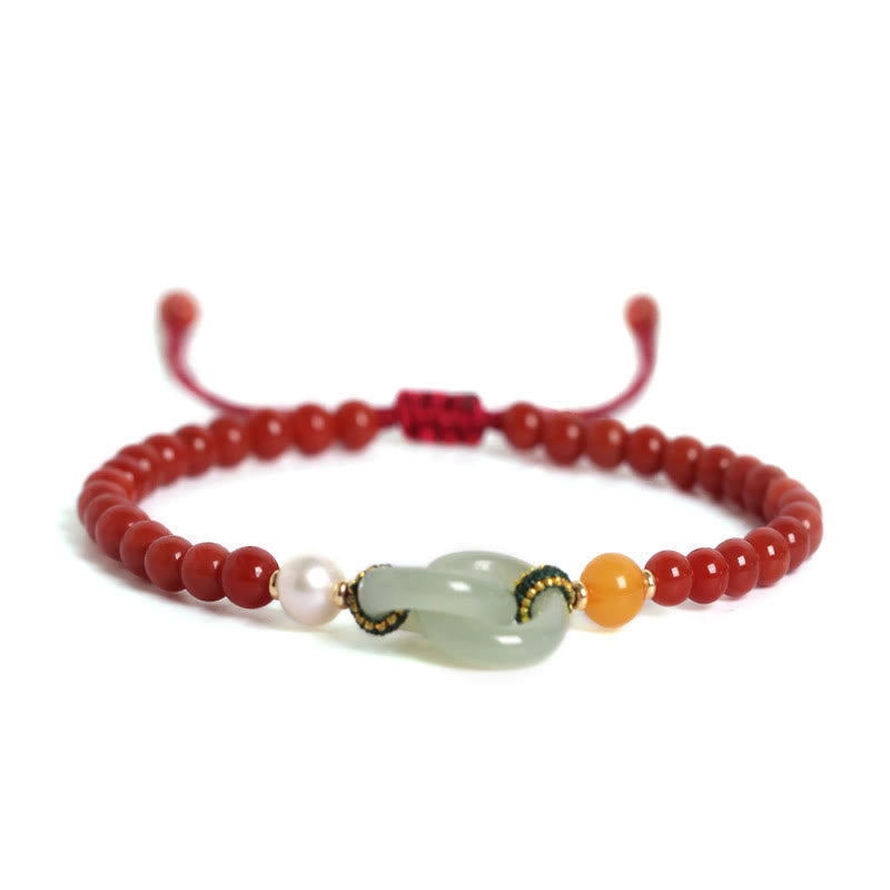 Bracelet de confiance en agate rouge et jade Hetian avec boucle de paix