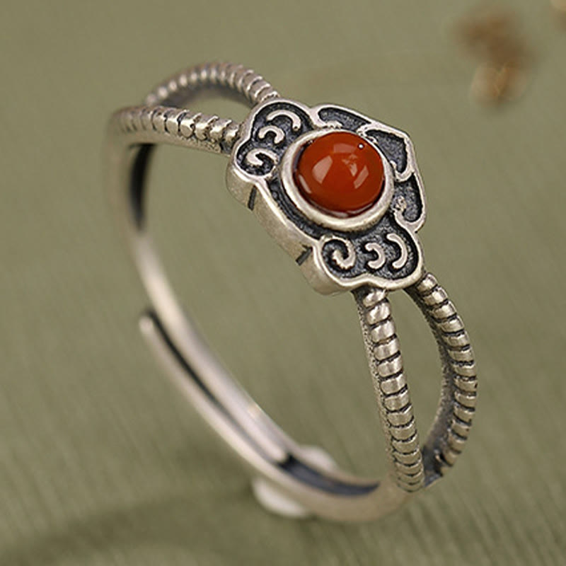Bague en agate rouge, pensée logique | Argent sterling 925