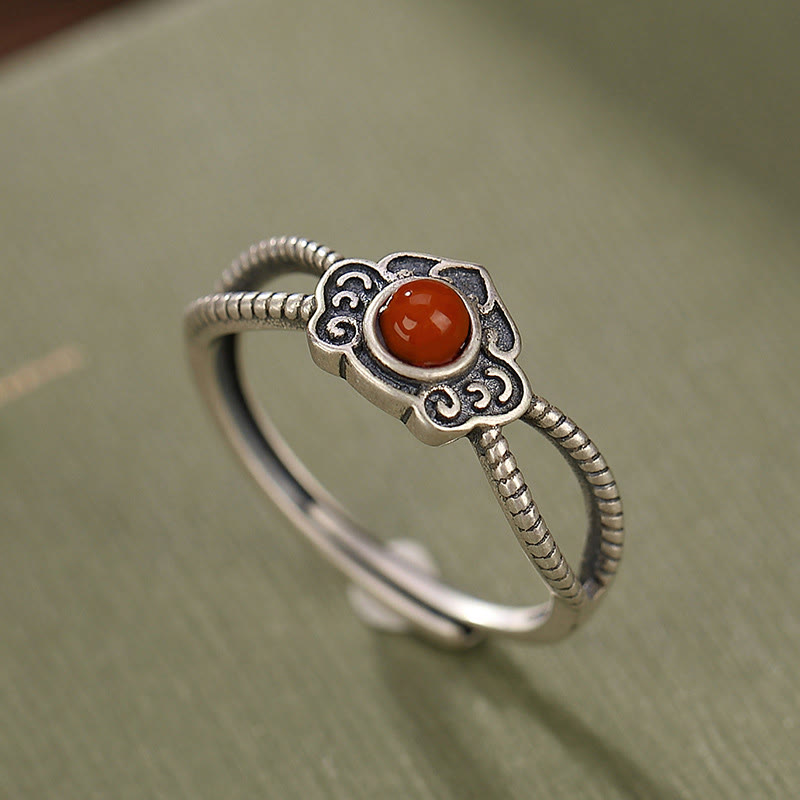 Bague en agate rouge, pensée logique | Argent sterling 925