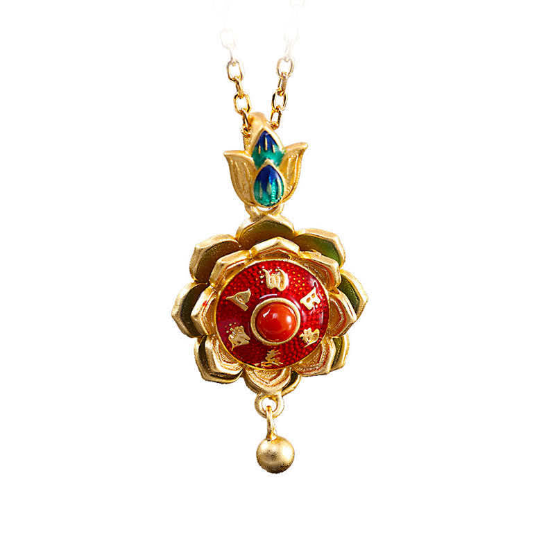Collier en agate rouge | Pendentif lotus en argent sterling 925