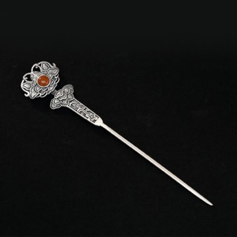 Épingle à cheveux en agate rouge et fleur de pivoine | Confiance et calme 13,4 cm