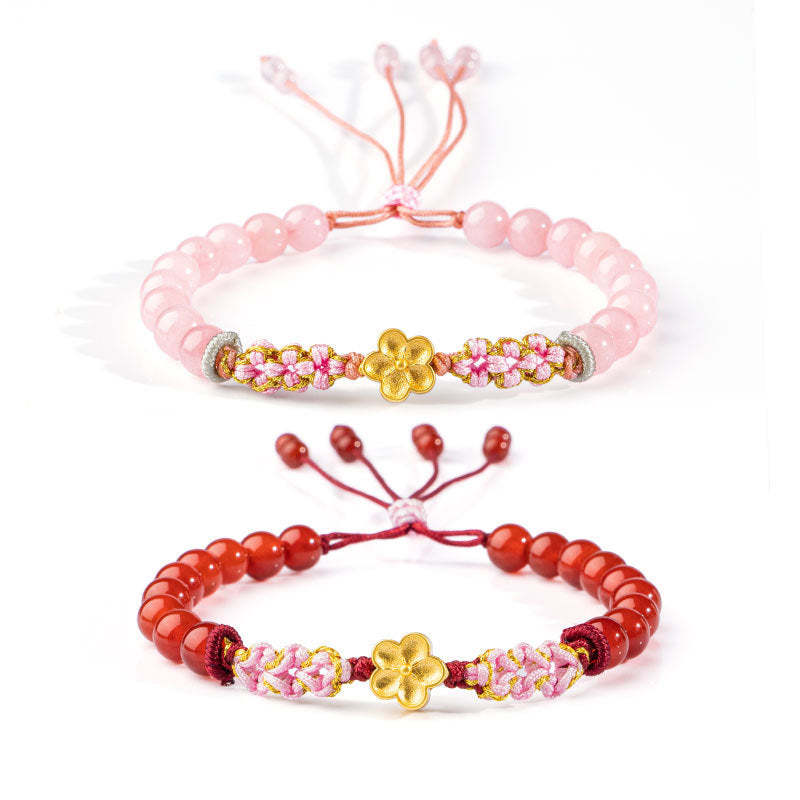 Bracelet en argent sterling avec agate rouge et cristal rose de 7 mm