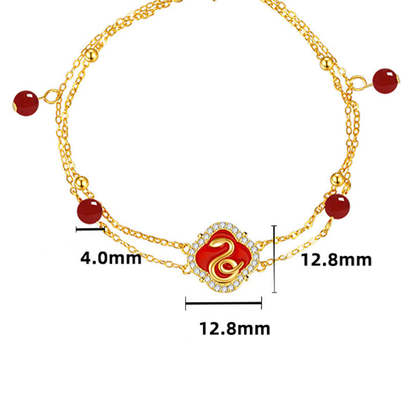 Bracelet porte-bonheur serpent en argent sterling et agate rouge