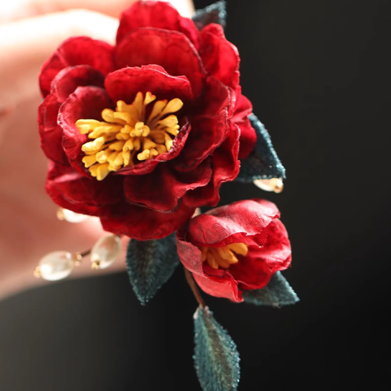 Épingle à cheveux chinoise en forme de papillon camélia rouge pour la transformation et l'espoir