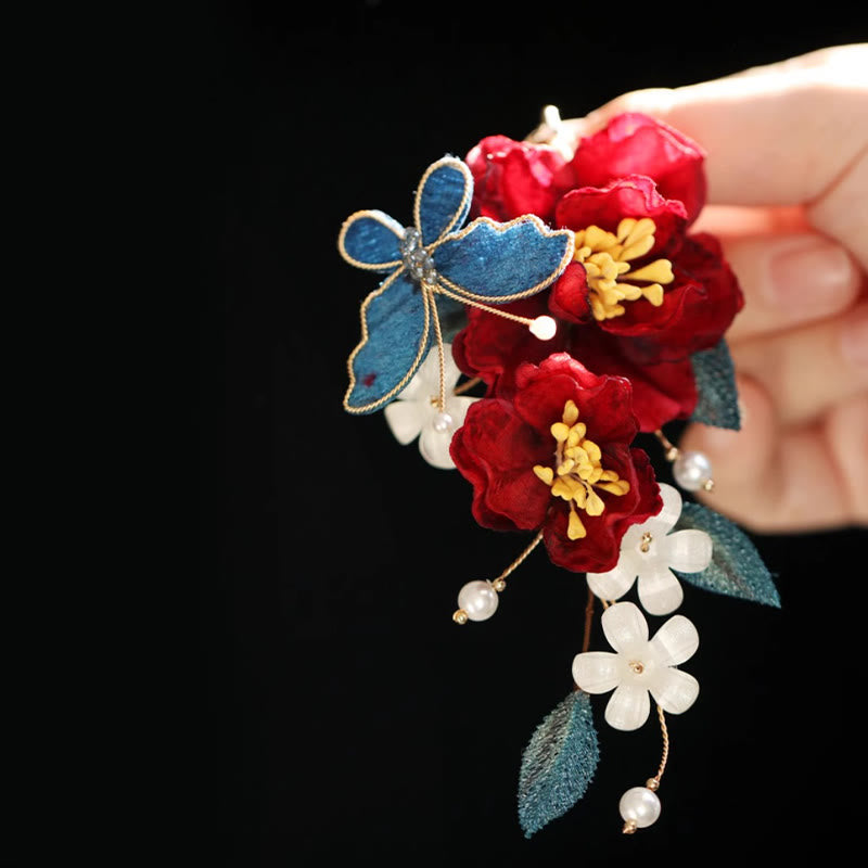 Épingle à cheveux chinoise en forme de papillon camélia rouge pour la transformation et l'espoir
