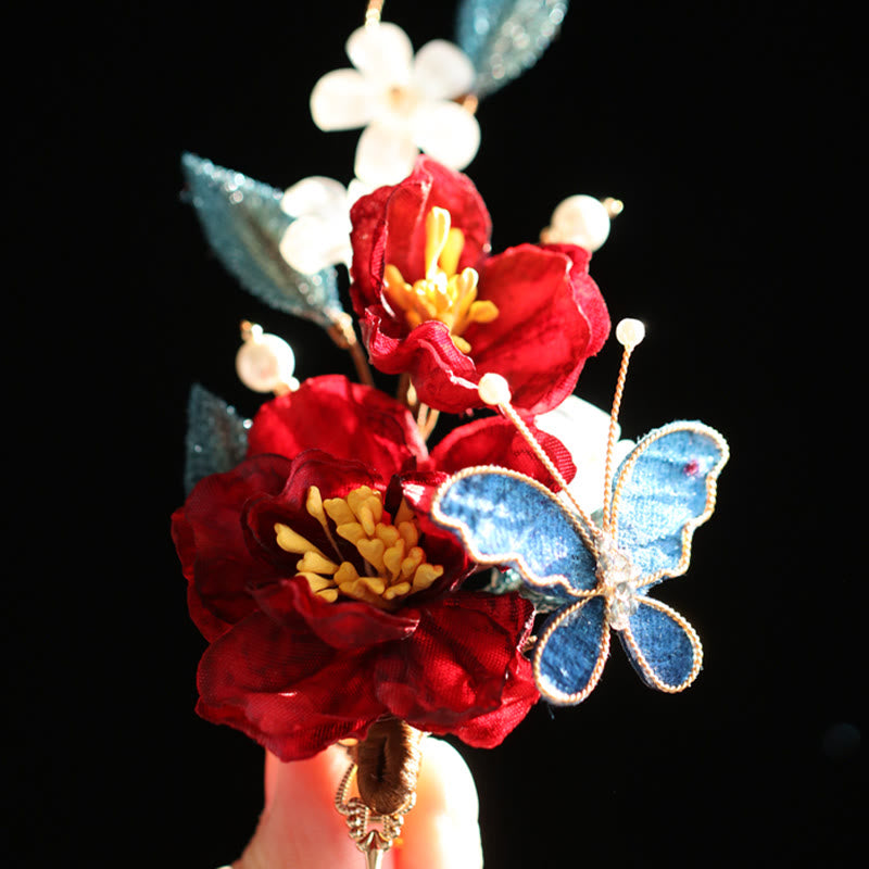 Épingle à cheveux chinoise en forme de papillon camélia rouge pour la transformation et l'espoir