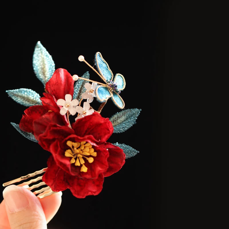 Épingle à cheveux chinoise en forme de papillon camélia rouge pour la transformation et l'espoir