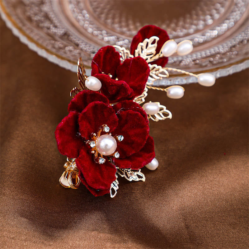 Pince à cheveux chinoise vintage camélia rouge | Sons de guérison