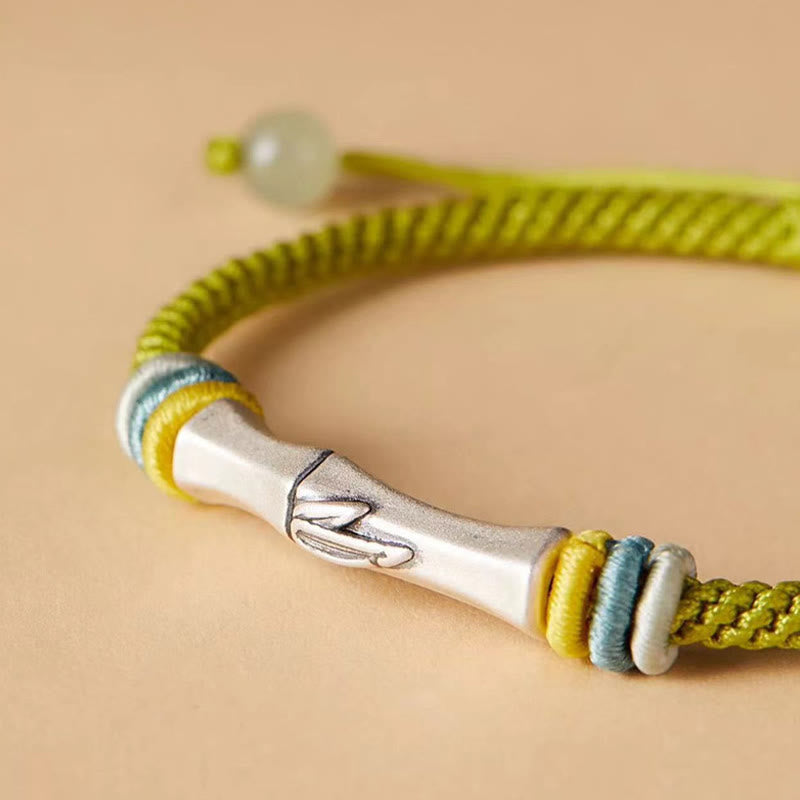 Bracelet d'illumination en bambou et argent sterling 999 avec fil rouge