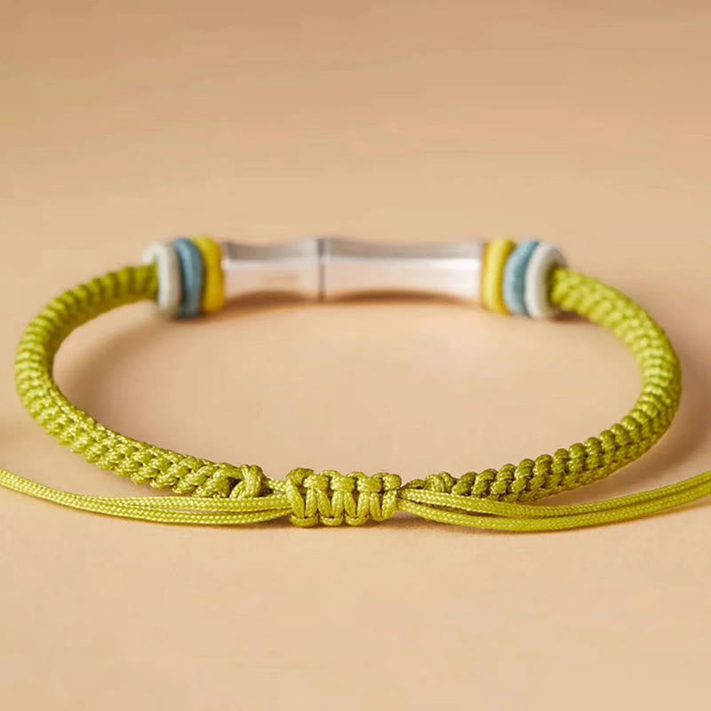 Bracelet d'illumination en bambou et argent sterling 999 avec fil rouge