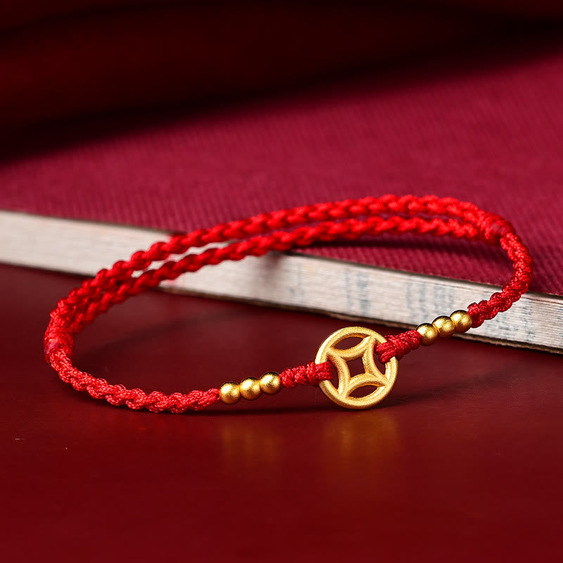 Bracelet en fil rouge pour la force et la protection | Pièce de cuivre tressée