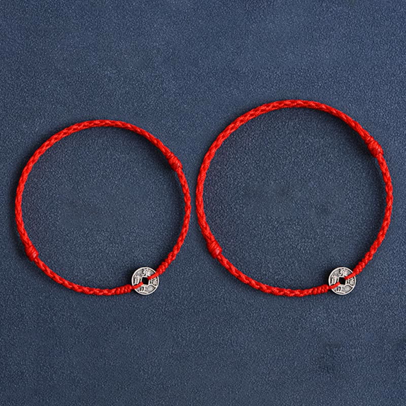 Bracelet de protection en argent 925 avec cinq pièces impériales et fil rouge