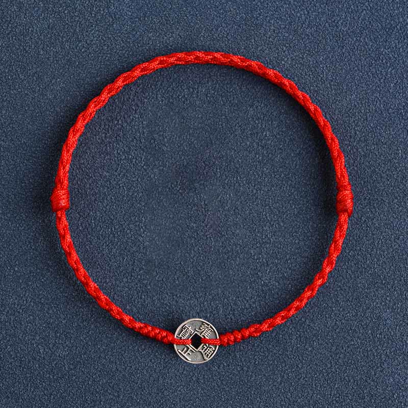 Bracelet de protection en argent 925 avec cinq pièces impériales et fil rouge