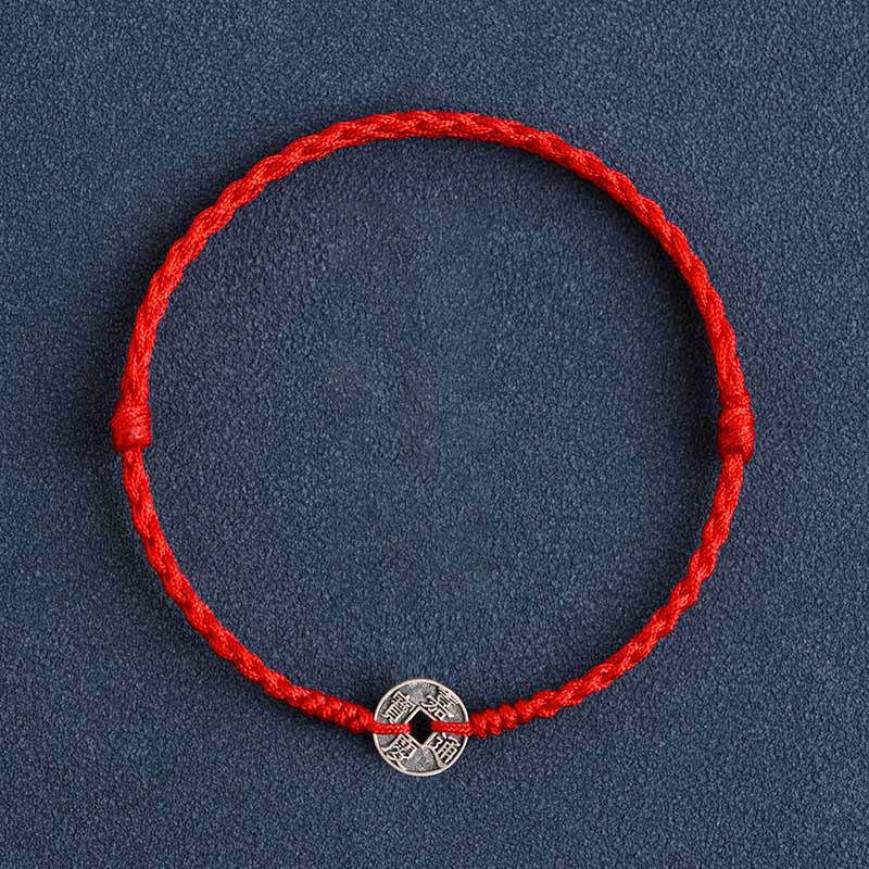 Bracelet de protection en argent 925 avec cinq pièces impériales et fil rouge