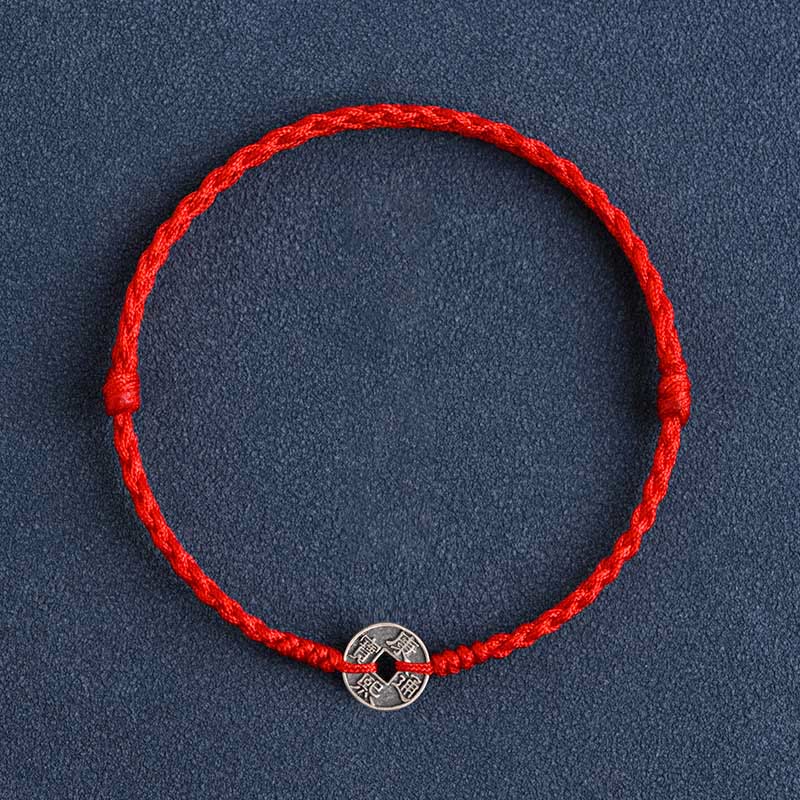 Bracelet de protection en argent 925 avec cinq pièces impériales et fil rouge