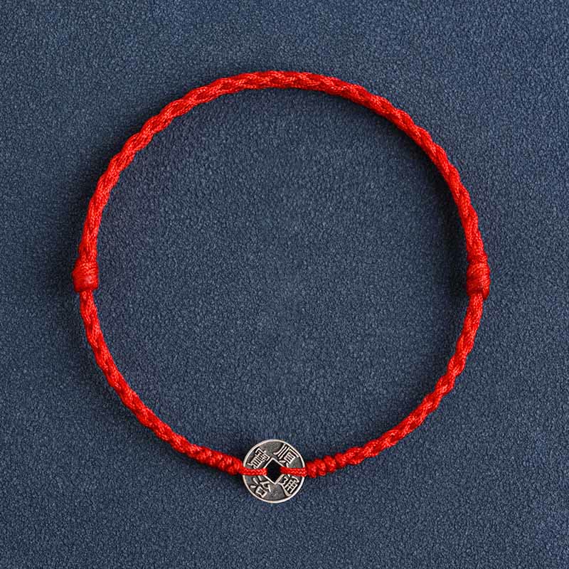 Bracelet de protection en argent 925 avec cinq pièces impériales et fil rouge