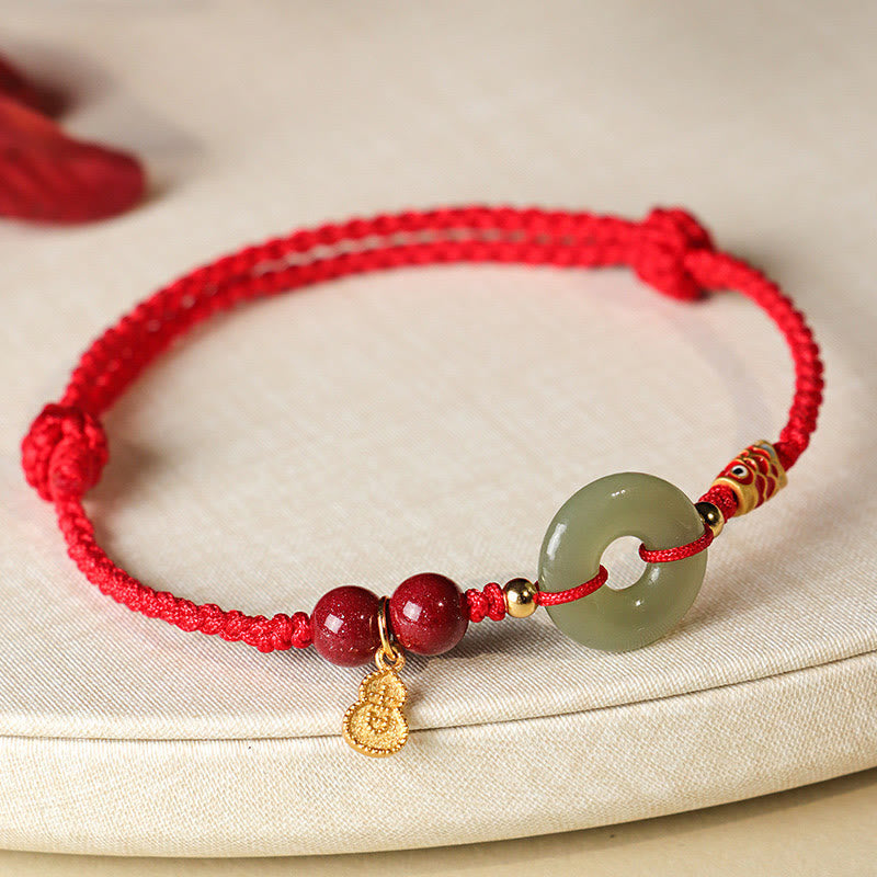Bracelet de protection à boucle de paix en jade Hetian à fil rouge