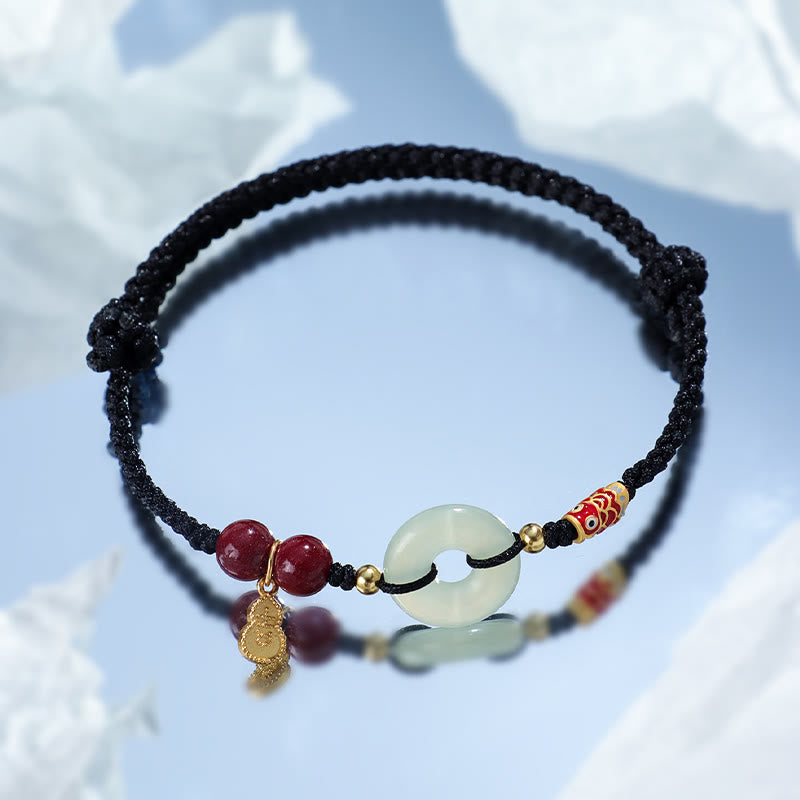 Bracelet de protection à boucle de paix en jade Hetian à fil rouge
