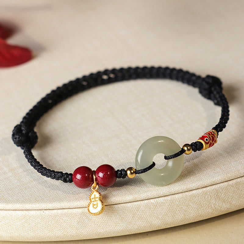 Bracelet de protection à boucle de paix en jade Hetian à fil rouge