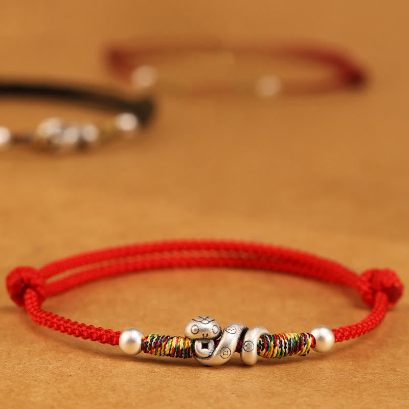 Bracelet de cheville serpent en argent sterling avec fil rouge