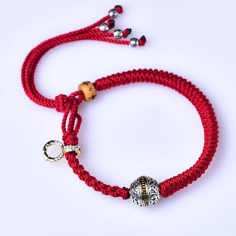 Bracelet tressé porte-bonheur tibétain en fil rouge 13-21 cm