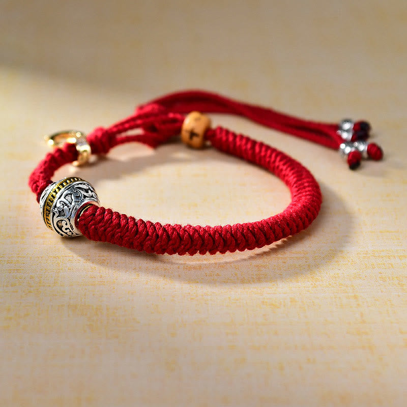 Bracelet tressé porte-bonheur tibétain en fil rouge 13-21 cm