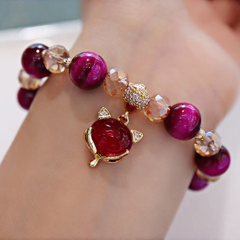 Bracelet de protection œil de tigre rouge avec breloque renard PiXiu