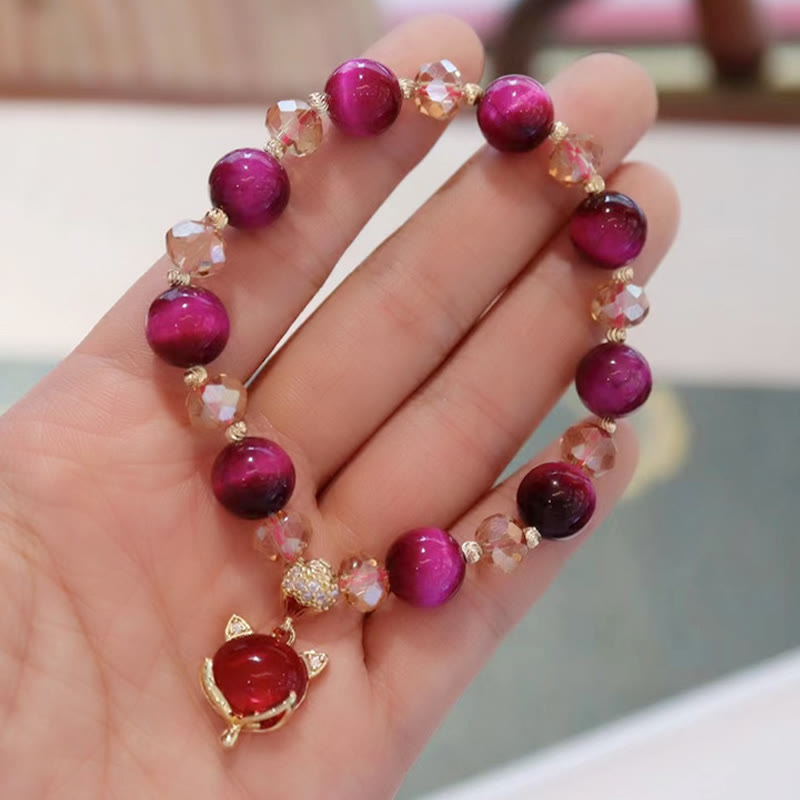 Bracelet de protection œil de tigre rouge avec breloque renard PiXiu
