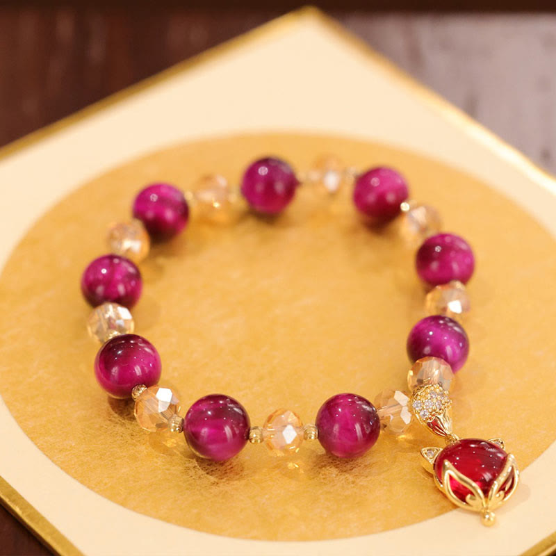 Bracelet de protection œil de tigre rouge avec breloque renard PiXiu