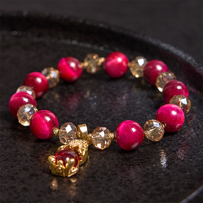 Bracelet de protection œil de tigre rouge avec breloque renard PiXiu