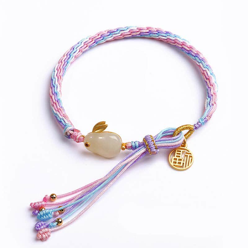 Bracelet de protection porte-bonheur en jade blanc avec nœud de réincarnation