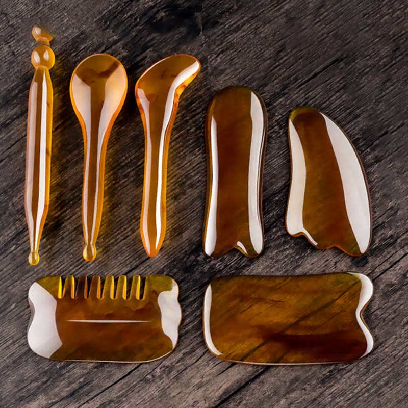 Ensemble d'outils de massage corporel complet en résine Gua Sha pour les soins du visage