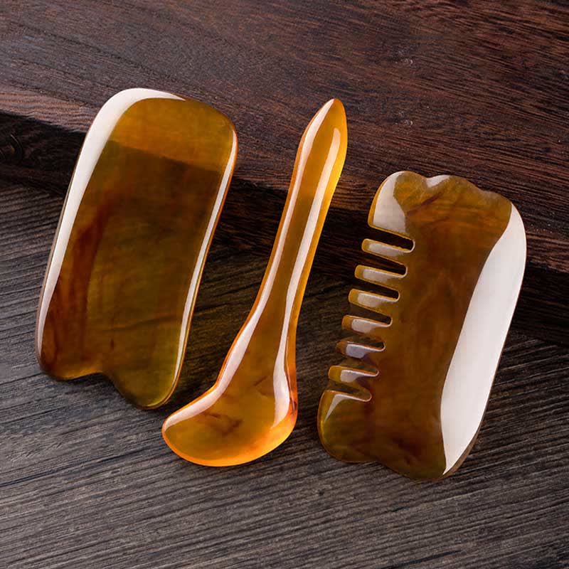 Ensemble d'outils de massage corporel complet en résine Gua Sha pour les soins du visage