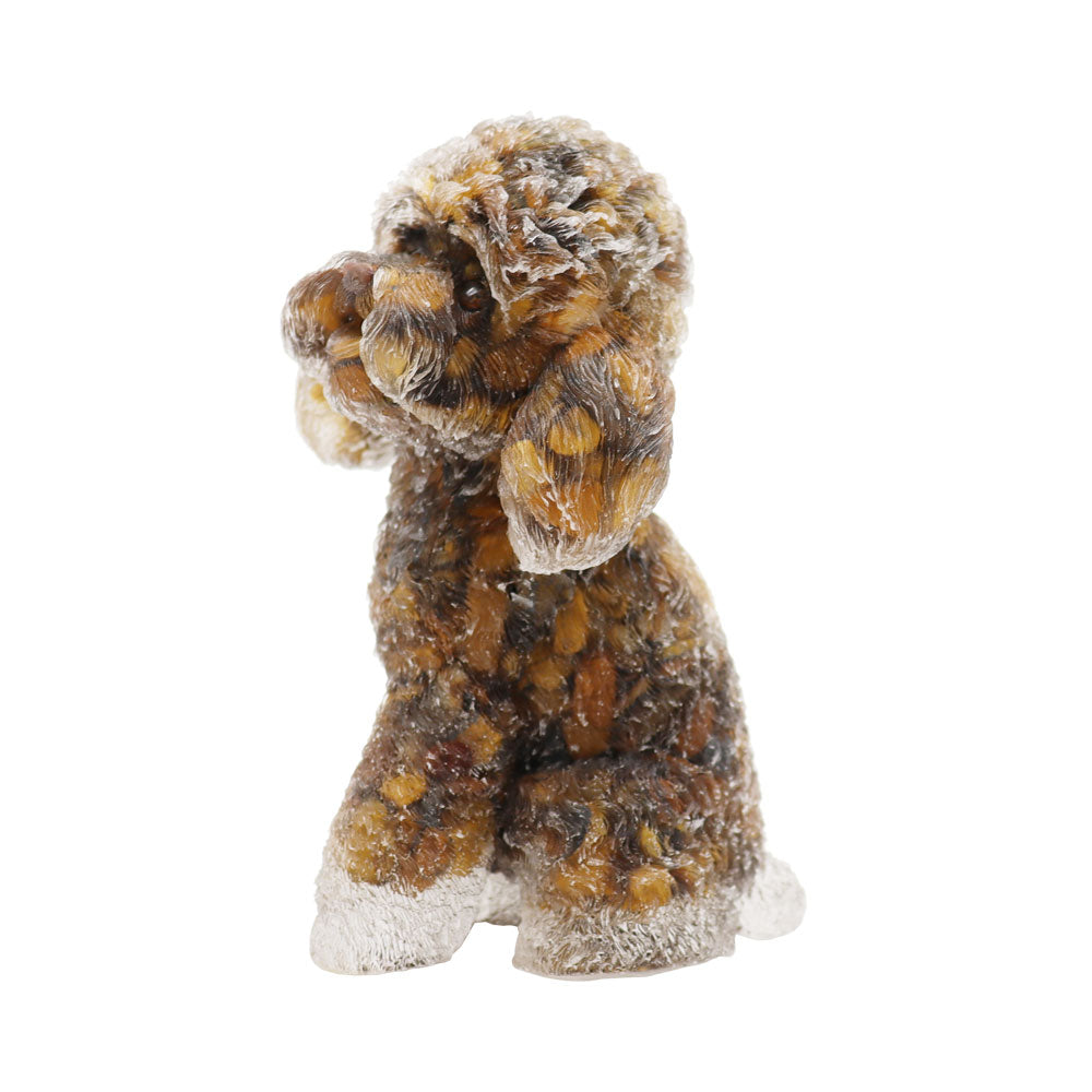 Resin Toy Poodle Figurine with Tiger Eye Effect | Spiritual Animal Decor
