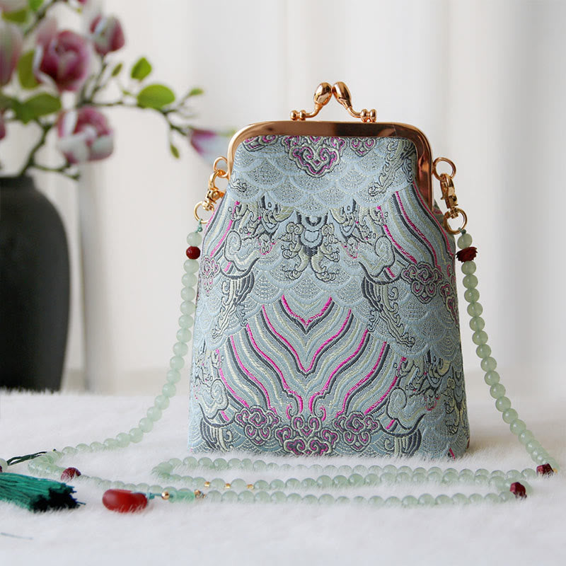 Sac à bandoulière rétro en chaîne de perles brodées chinoises 14 x 6 x 18 cm