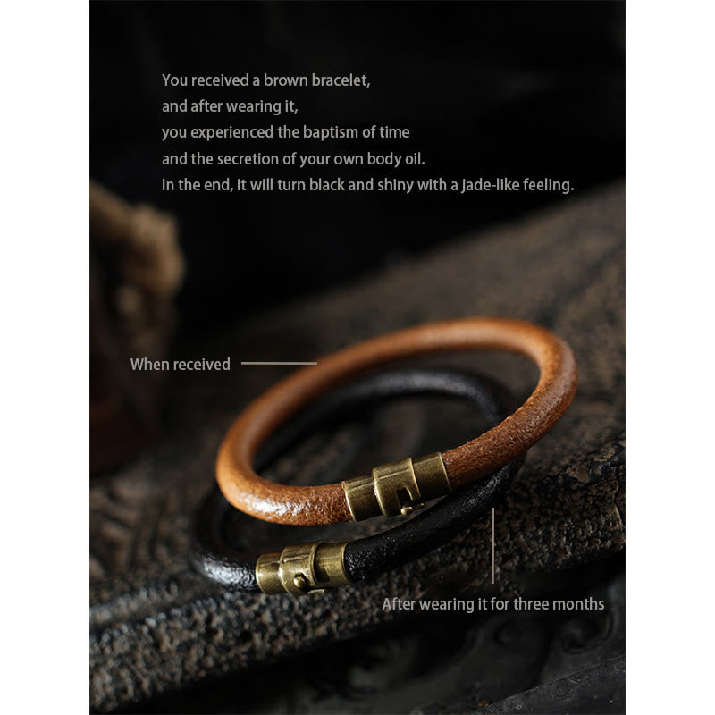 Bracelet spirituel rétro en cuir et cuivre pour la chance et la guérison