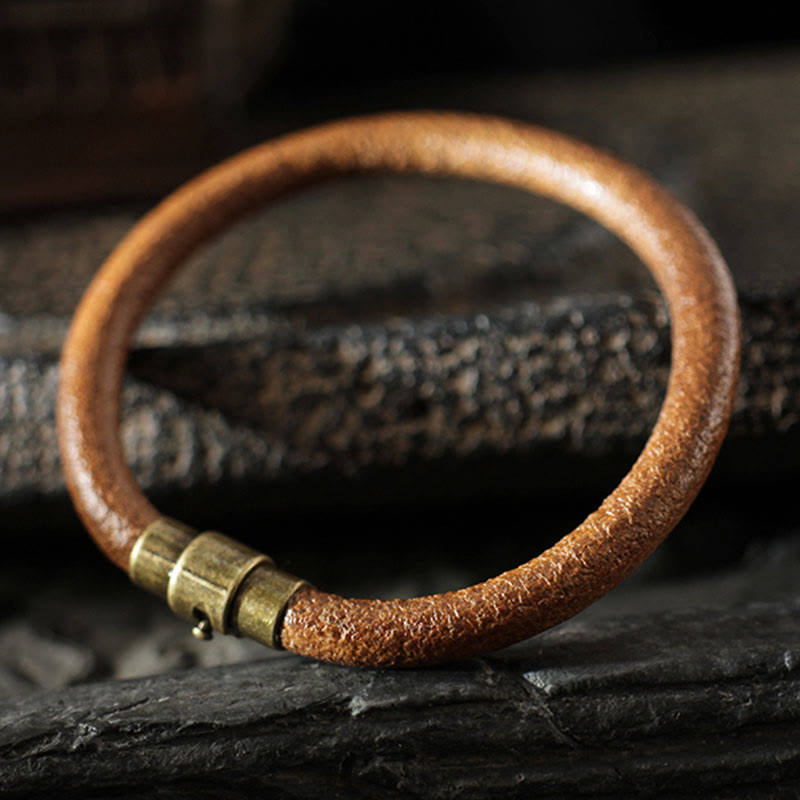 Bracelet spirituel rétro en cuir et cuivre pour la chance et la guérison