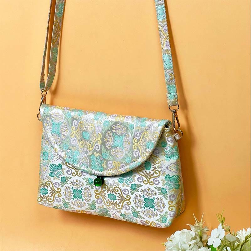 Sac bandoulière bohème rétro en polyester et coton à fleurs