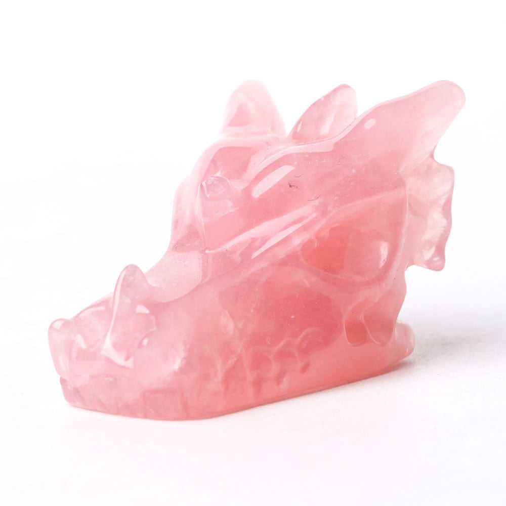 Sculpture de tête de dragon en quartz rose de 2,5 pouces