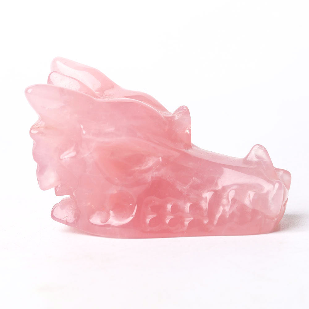 Sculpture de tête de dragon en quartz rose de 2,5 pouces