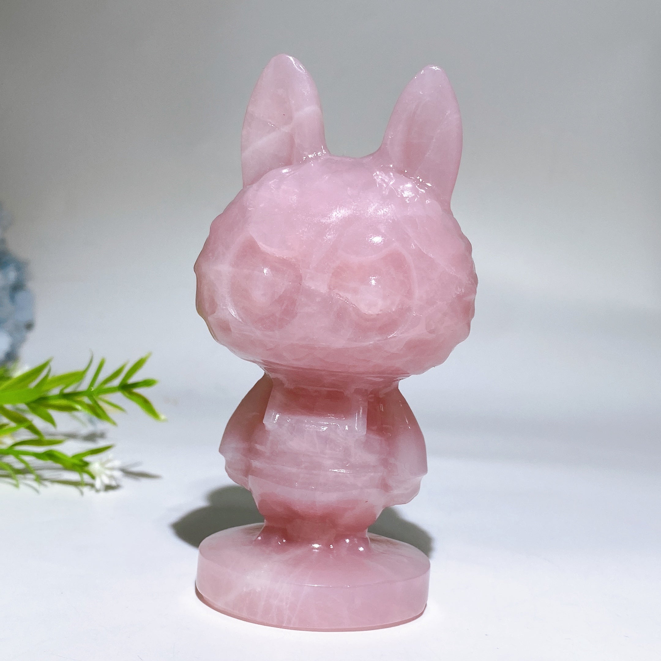 Figurine de lapin en cristal de guérison en quartz rose de 10,4 cm