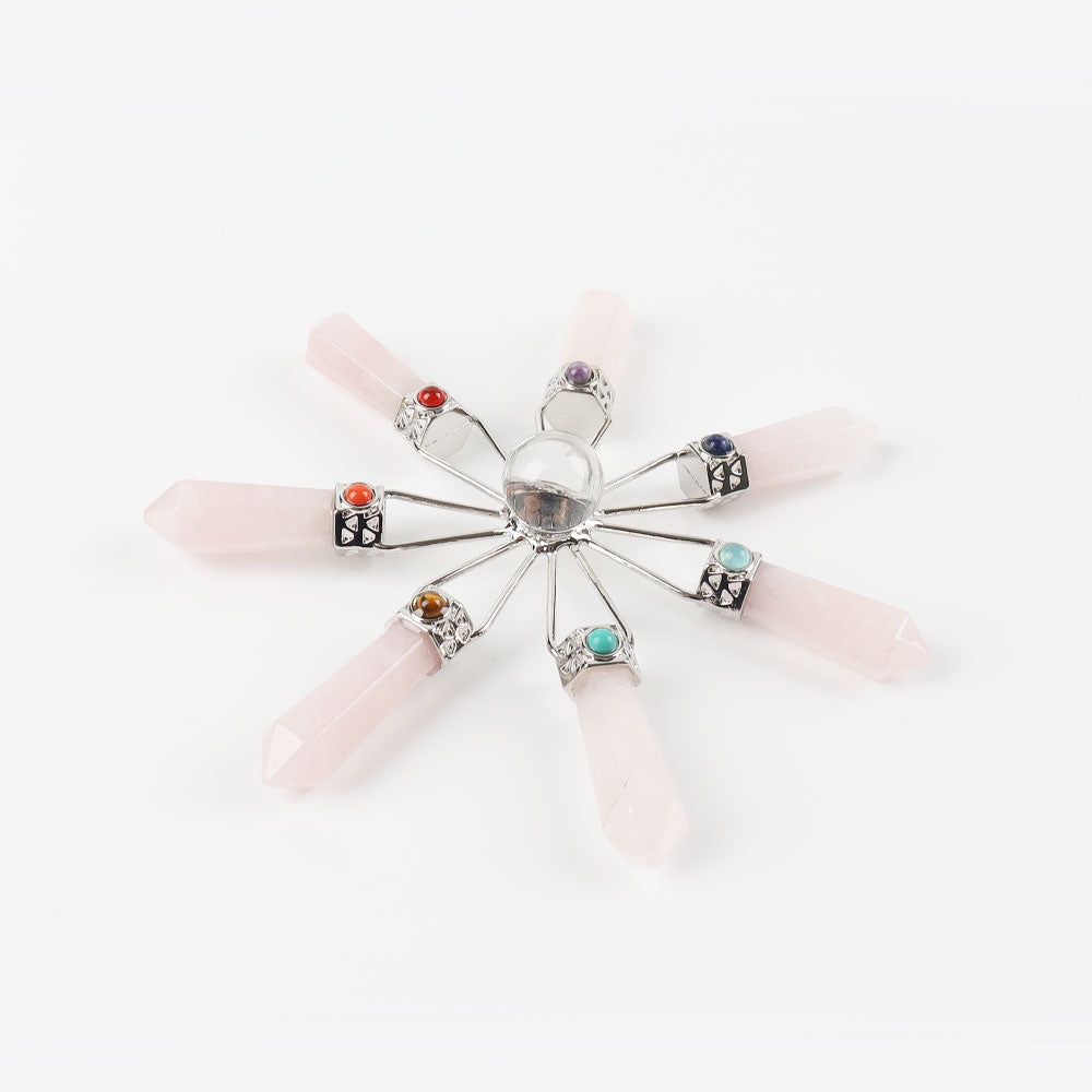 Générateur d'énergie des chakras en quartz rose de 11,7 cm de diamètre