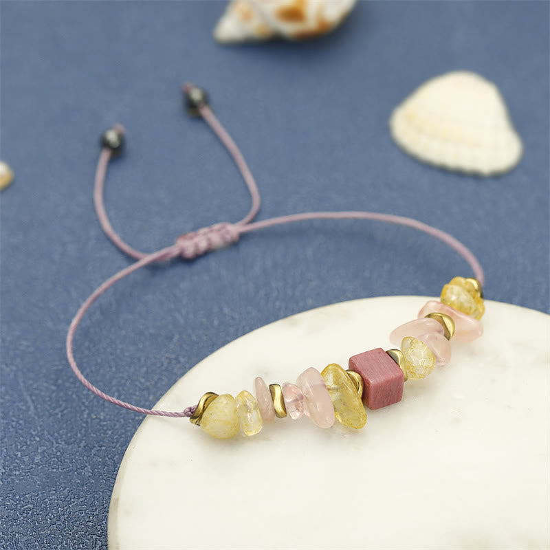 Bracelet de remerciement en quartz rose, citrine, rhodonite, 14-24 cm