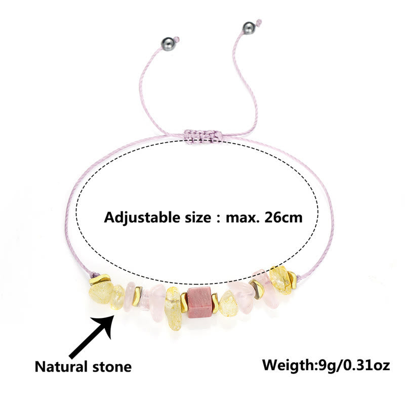 Bracelet de remerciement en quartz rose, citrine, rhodonite, 14-24 cm
