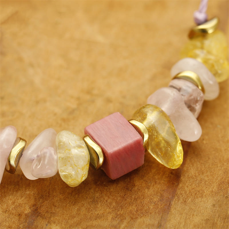 Bracelet de remerciement en quartz rose, citrine, rhodonite, 14-24 cm