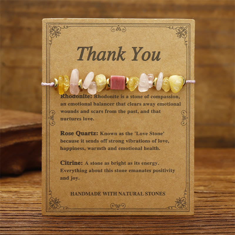 Bracelet de remerciement en quartz rose, citrine, rhodonite, 14-24 cm