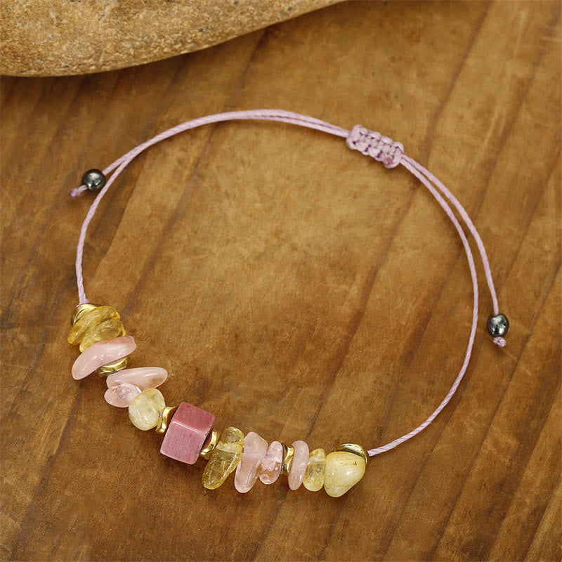 Bracelet de remerciement en quartz rose, citrine, rhodonite, 14-24 cm