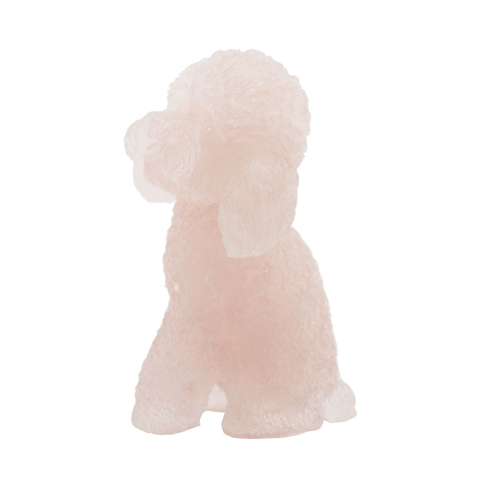 Figurine de chien en cristal de quartz rose - Caniche nain 2,04 po
