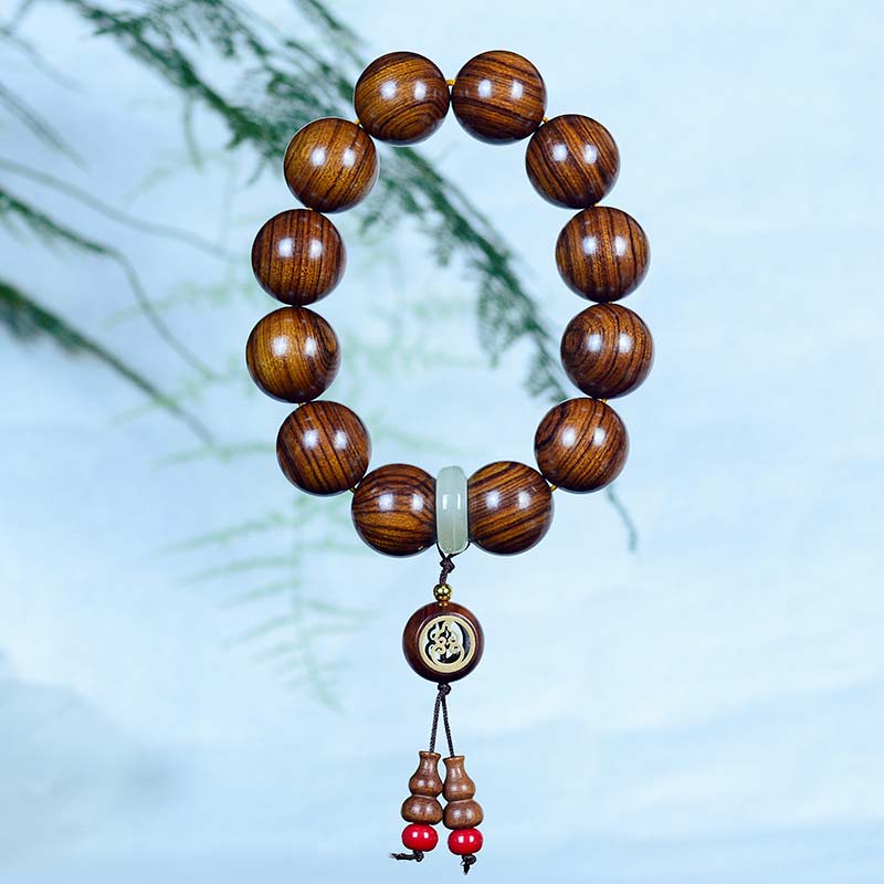 Bracelet spirituel à breloques en calebasse de bois de rose pour une protection calme