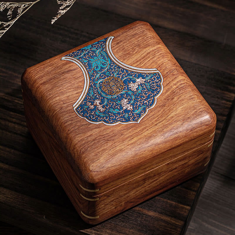 Coffret à bijoux en palissandre avec motif floral et feuilles antiques - Rangement fait main